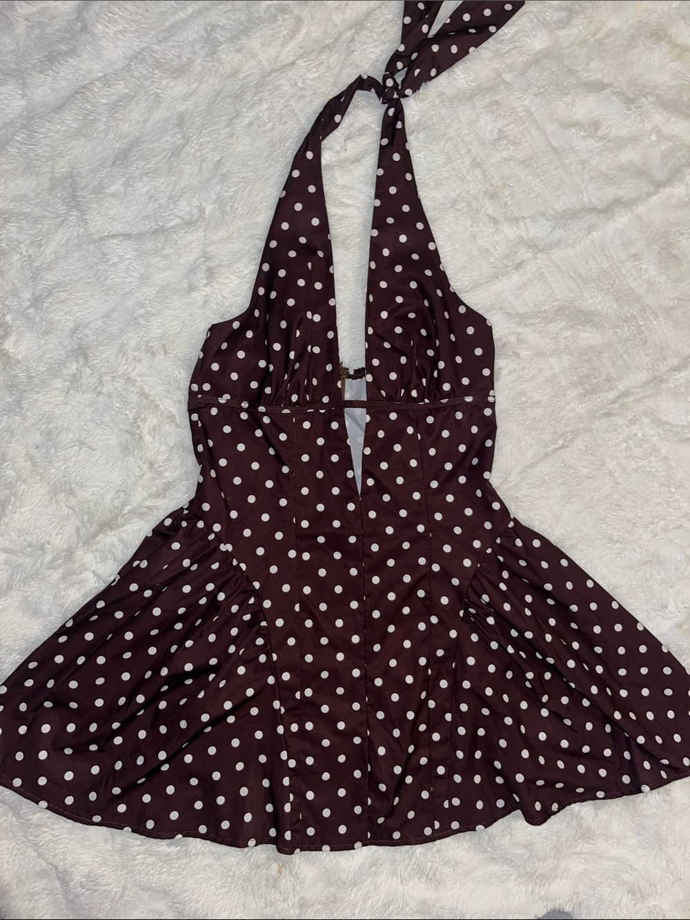 Brown polka dots mini dress.